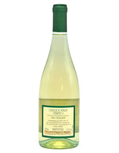 Weinkeller Hohenbrunn: Weinflasche mit Etikett von hinten vom Weingut Le Brognole mit Chardonnay Frizzante