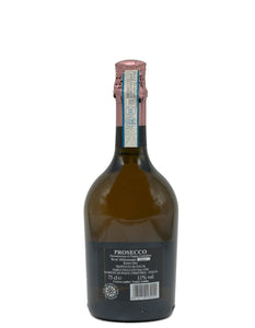 Weinkeller Hohenbrunn: Weinflasche mit Etikett von Fugaro`s Linea Ca` del Teo mit Prosecco Spumante Valdobbiadene Superiore Extra Dry DOCG von hinten