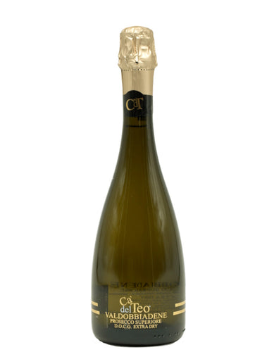 Weinkeller Hohenbrunn: Weinflasche mit Etikett von Fugaro`s Linea Ca` del Teo mit Prosecco Spumante Valdobbiadene Superiore Extra Dry DOCG von vorne