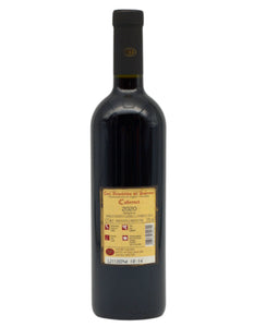 Weinkeller Hohenbrunn: Weinflasche mit Etikett von hinten von der Cantina Conselve mit Cabernet Sauvignon " Linea Corti Benedettine" DOC