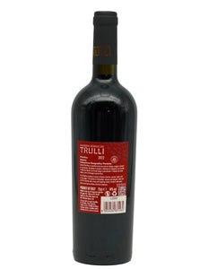 Weinkeller Hohenbrunn: Bild einer Weinflasche von hinten mit Etikett von der Masseria Borgo dei Trulli mit Primitivo Salento IGP