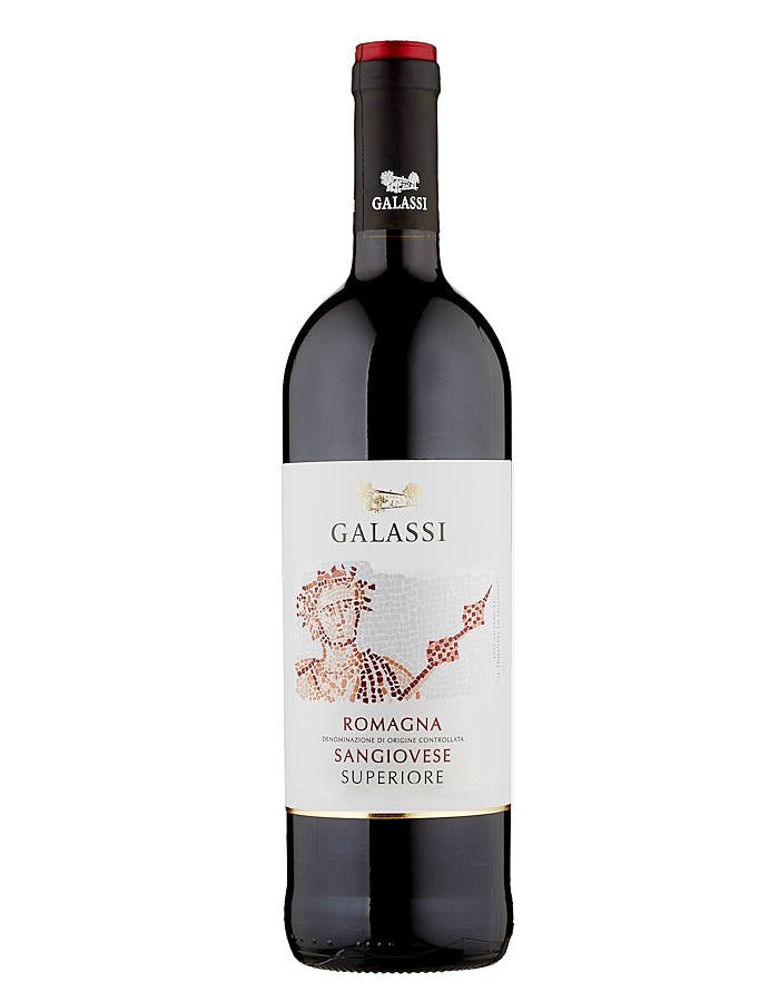 Weinkeller Hohenbrunn präsentiert eine Weinflasche mit Etikett von Galassi aus der Emilia Romagna mit Sangiovese Superiore D.O.C. von vorne