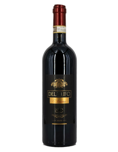 Weinkeller Hohenbrunn: Weinflasche von vorne mit Etikett mit Dolcetto Dogliani DOCG vom Weingut Del Tufo im Piemont