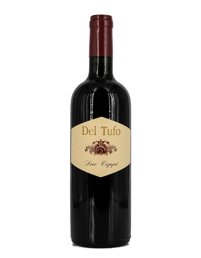 Weinkeller Hohenbrunn: Weinflasche von vorne mit Etikett vom Weingut Del Tufo mit Due Ceppi Rosso VDT