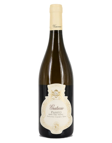 Weinkeller Hohenbrunn: Weinflasche von vorne mit Etikett vom Weingut F.Illi Vincenz mit Graticcio Passito Bianco del Veneto IGT