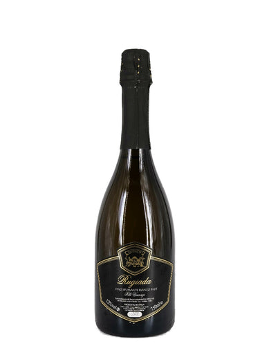 Weinkeller Hohenbrunn: Bild einer Sektflasche von vorne mit Etikett vom Weingut F.Ile Vincenzi mit Rugiada Spumante Brut
