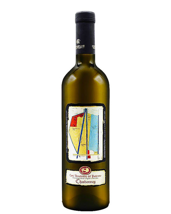 Weinkeller Hohenbrunn: Weinflasche mit Etikett von vorne von der Cantine Conselve mit Chardonnay 