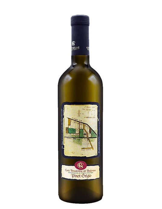 Der Weinkeller Hohenbrunn präsentiert eine Weinflasche vom Weingut Cantine di Conselve mit Pinot Grigio Corti Benedettine DOC.