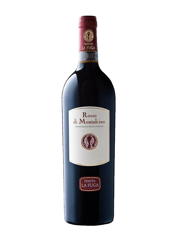 Weinkeller Hohenbrunn präsentiert eine Weinflasche der Tenuta La Fuga mit Rosso di Montalcino D.O.C.G. von vorne