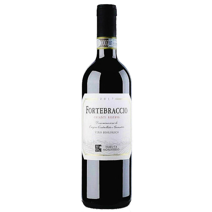 Weinkeller Hohenbrunn präsentiert eine Weinflasche der Tenuta Moriniello mit Vino biolocico Chianti Reserva Fortebraccio von vorne