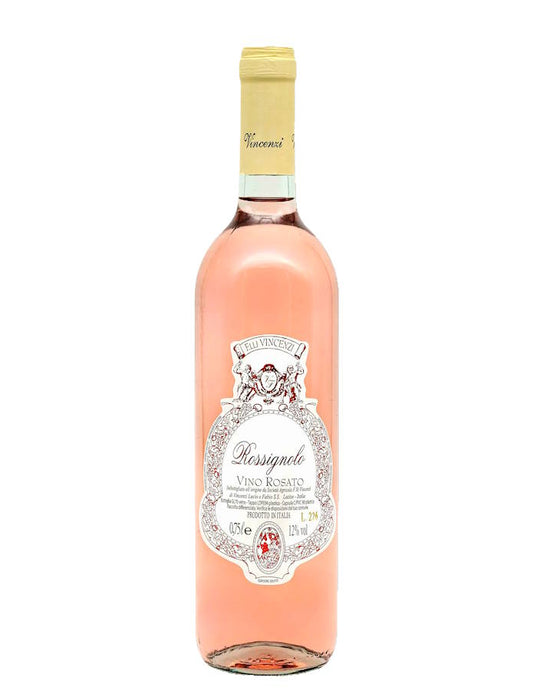 Der Weinkeller Hohenbrunn präsentiert eine Weinflasche vom Weingut F.illi Vincenzi mit Rossignolo Rosato I.G.T.