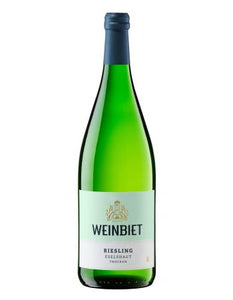 Weinkeller Hohenbrunn empfielt von den Winzern Weinbiet aus Mußbach / Pfalz: Riesling "Mussbacher Eselshaut" Trocken - Qualitätswein 1,0 Liter
